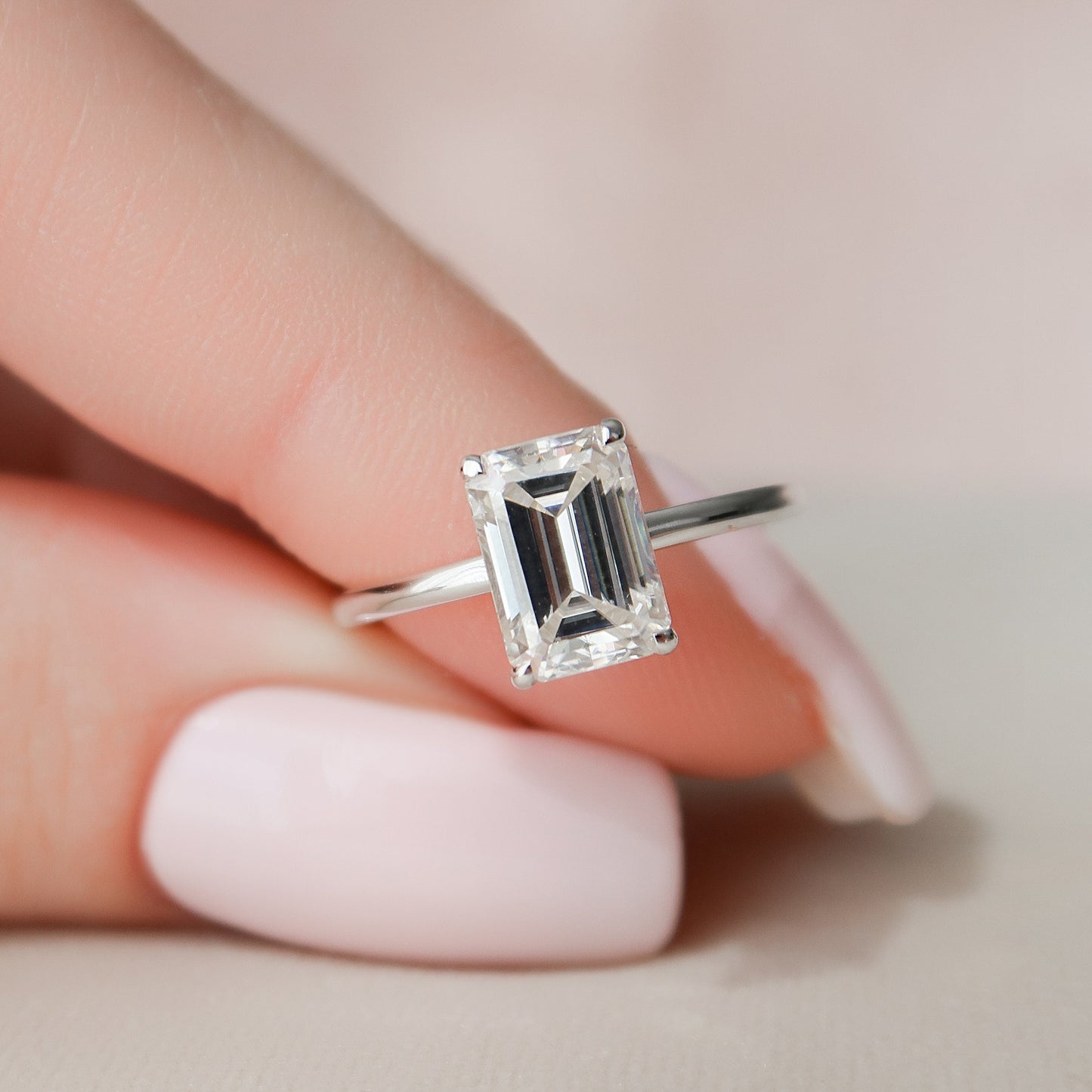 2.0 CT Emerald Hidden Halo & Solitaire Moissanite Engagement Ring