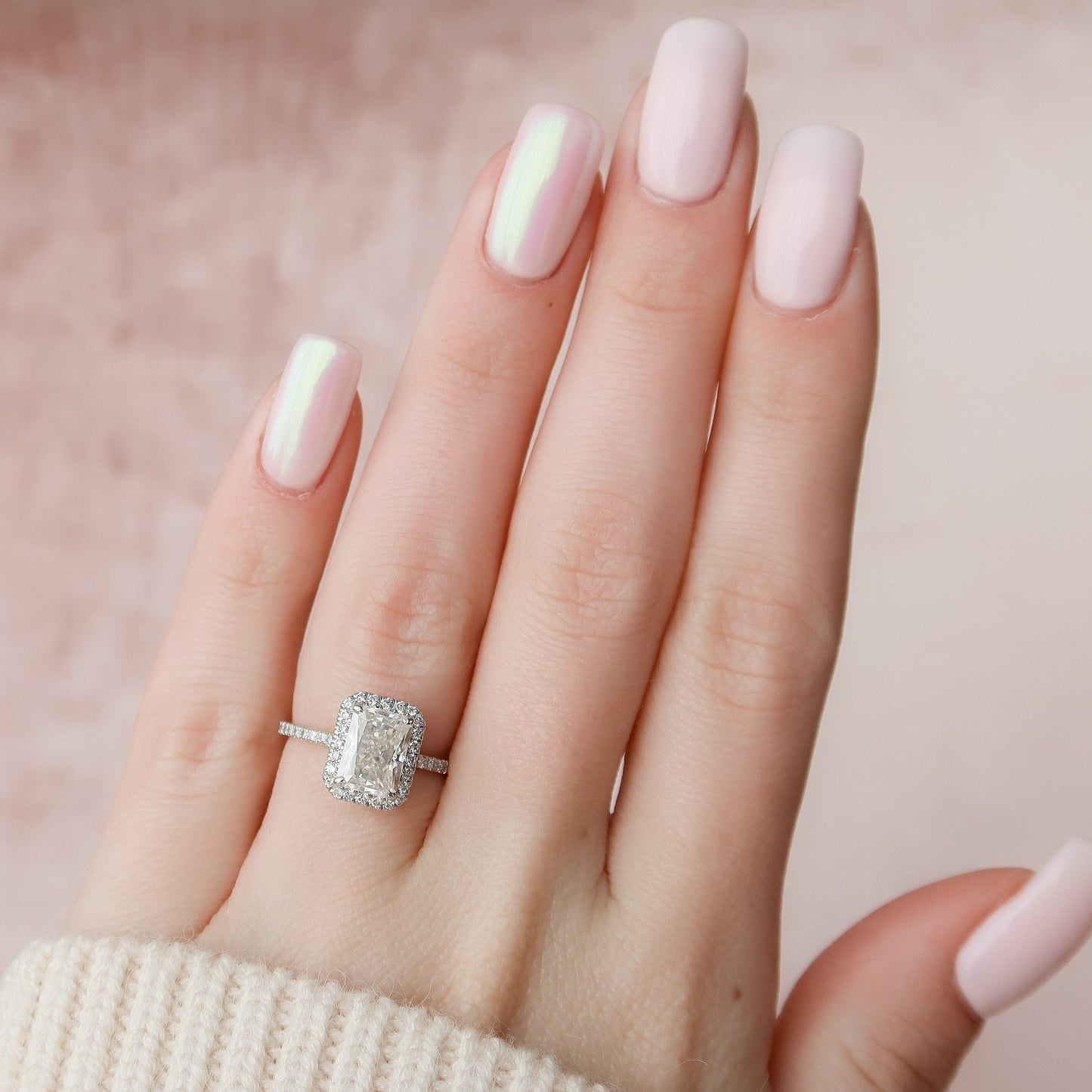 2.0 CT Radiant Cut Halo Style Moissanite Engagement Ring