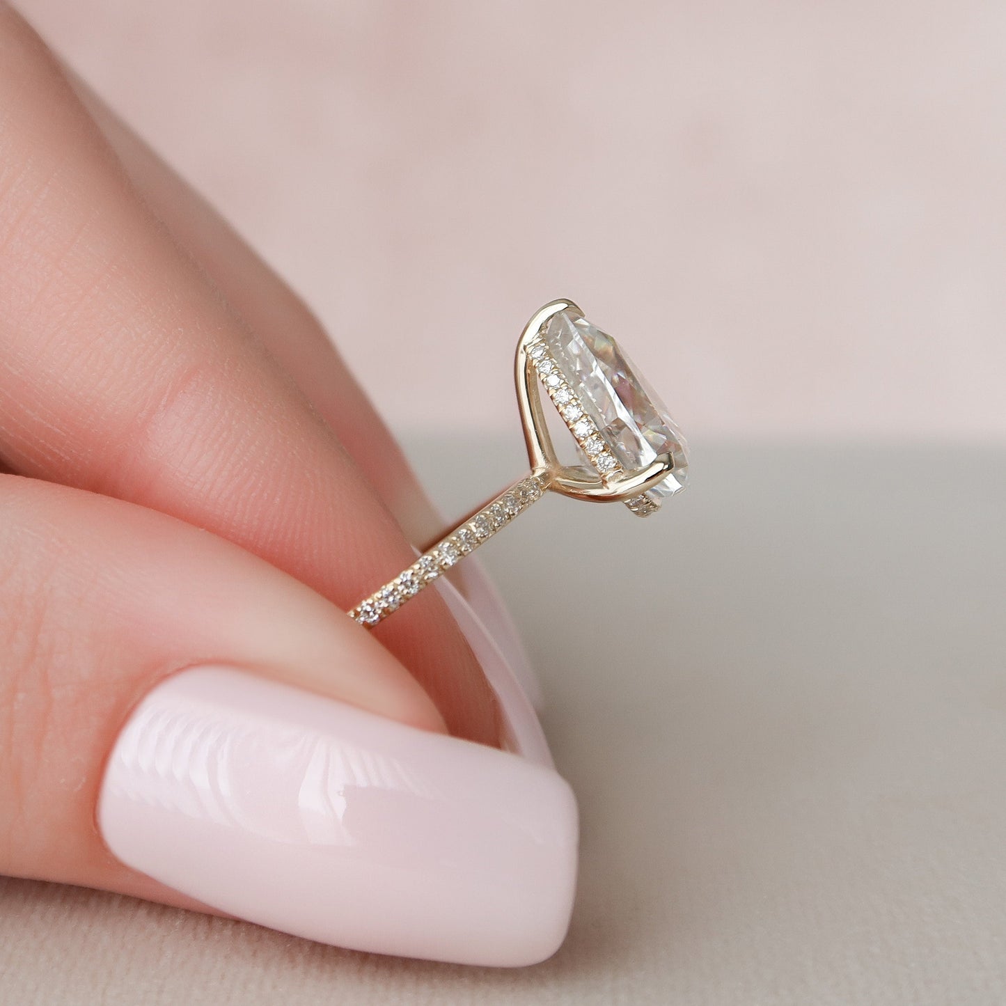 2.5 CT Pear Cut Pave & Hidden Halo Setting Moissanite Engagement Ring