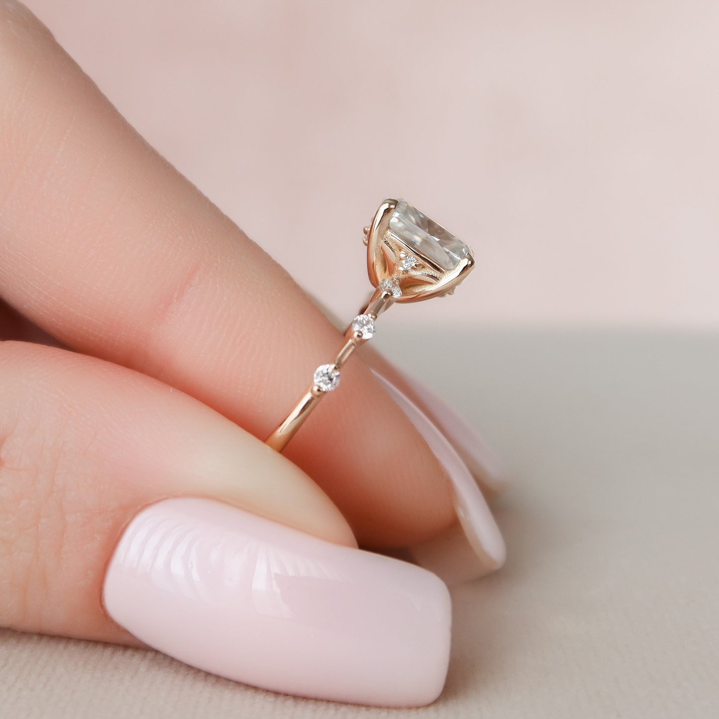 2.0 CT Cushion Dainty Pave Moissanite Engagement Ring