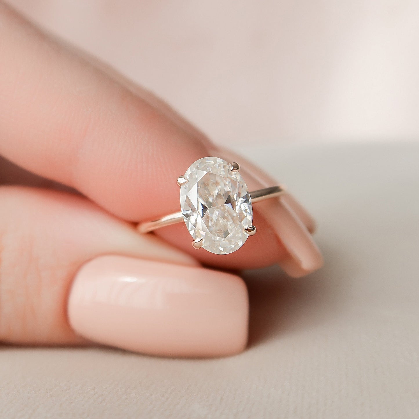 2.0 CT Oval Solitaire & Hidden Halo Moissanite Engagement Ring