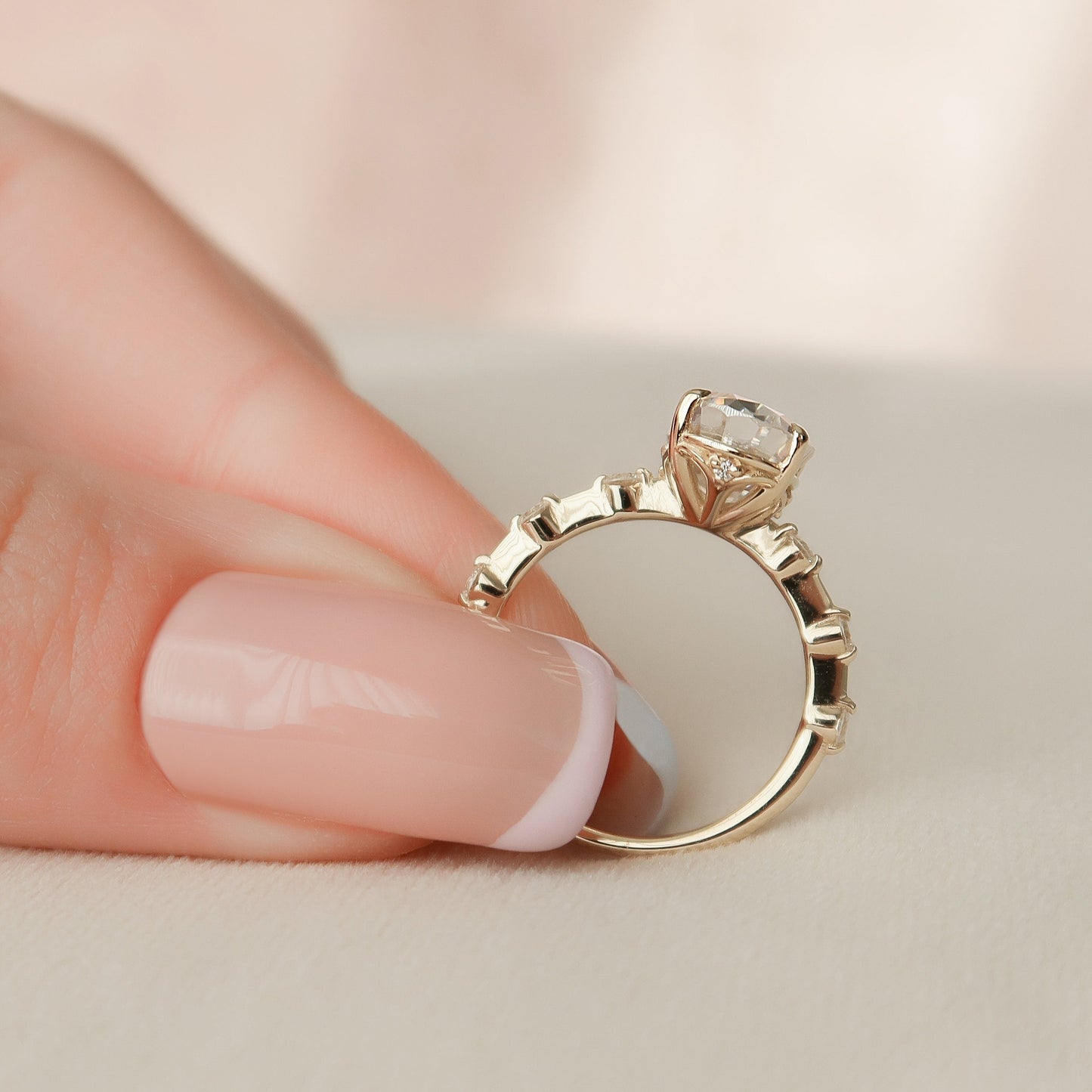 2.0 CT Oval Cut Dainty Pave Moissanite Engagement Ring
