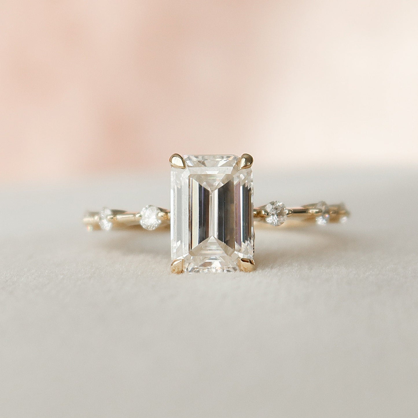 2.0 CT Emerald Dainty Pave Moissanite Engagement Ring
