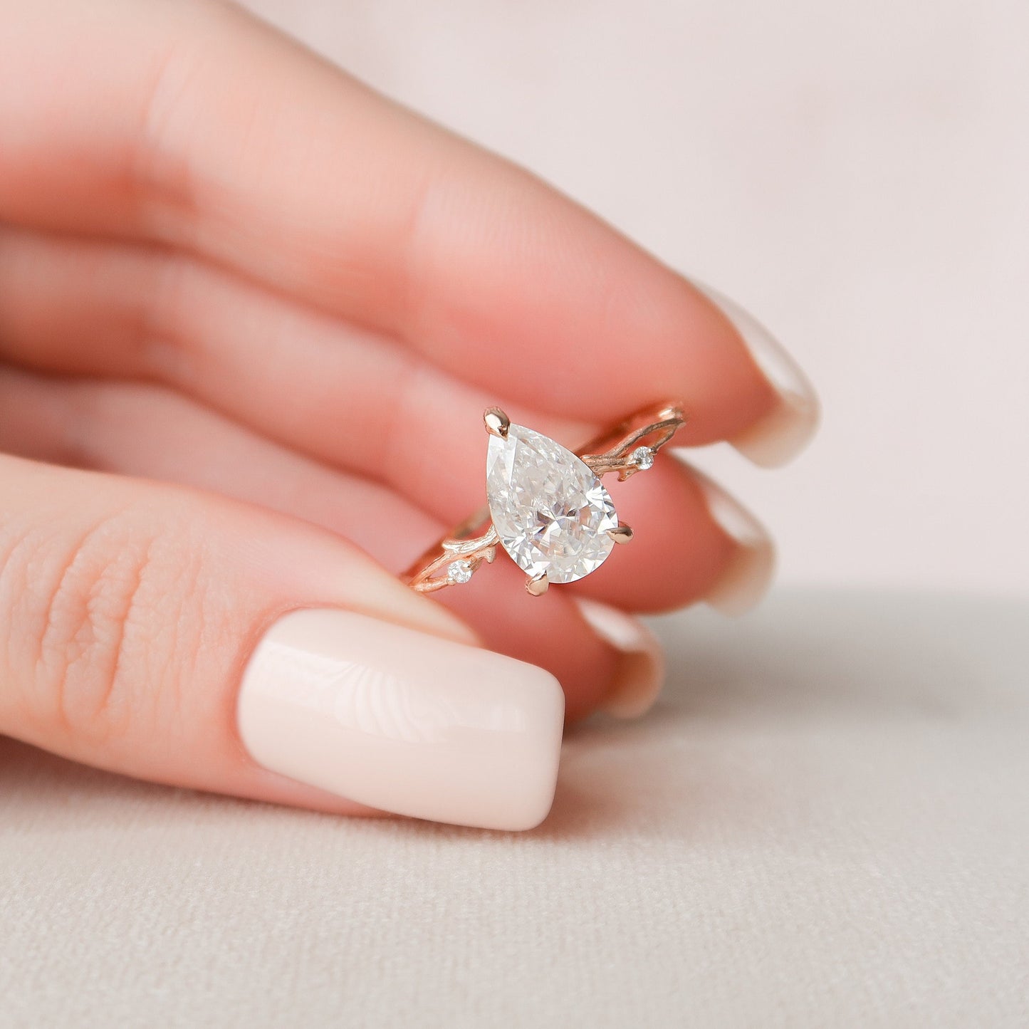 2.0 CT Pear Cut Twig Pave Style Moissanite Engagement Ring