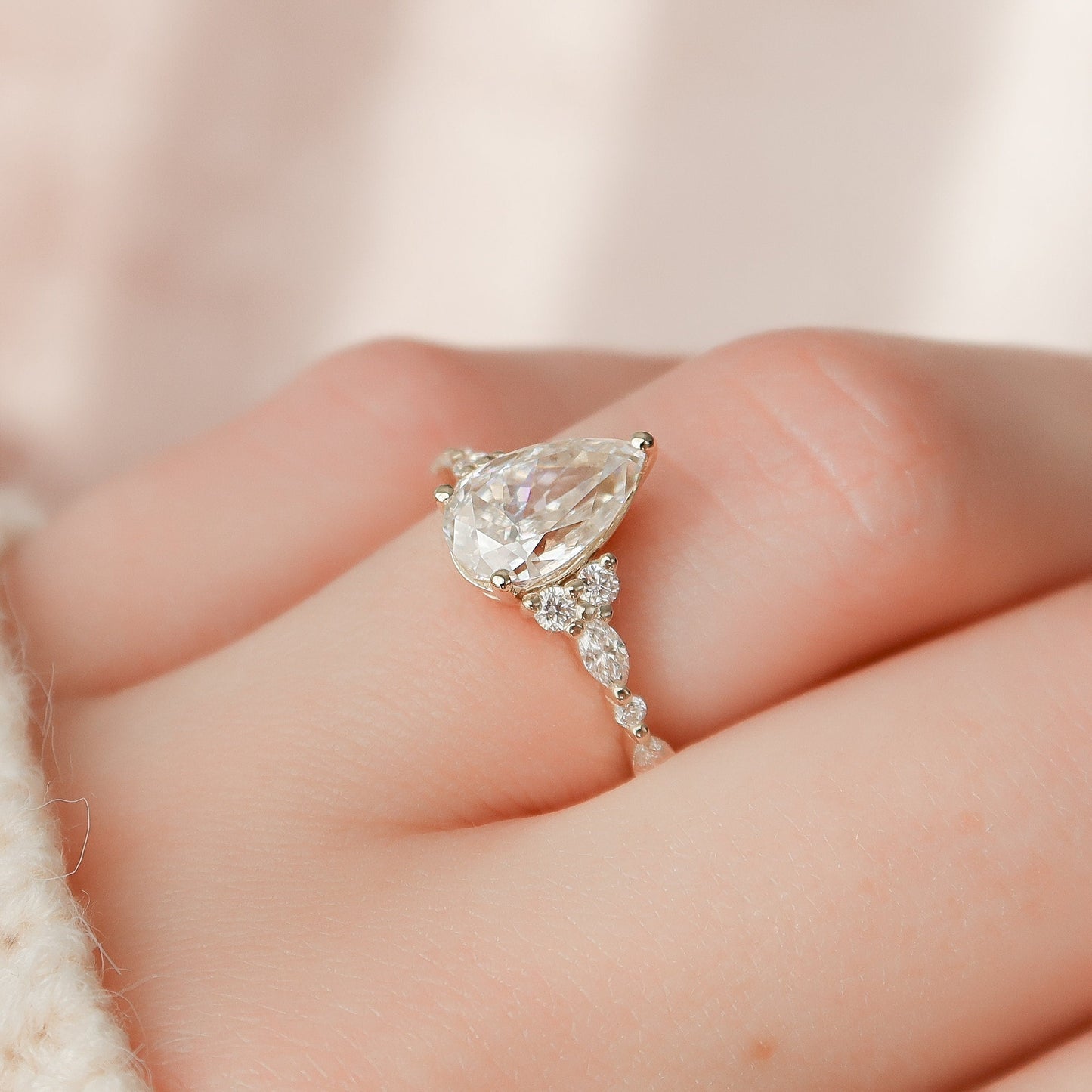 1.50 CT Pear Cluster Moissanite Engagement Ring