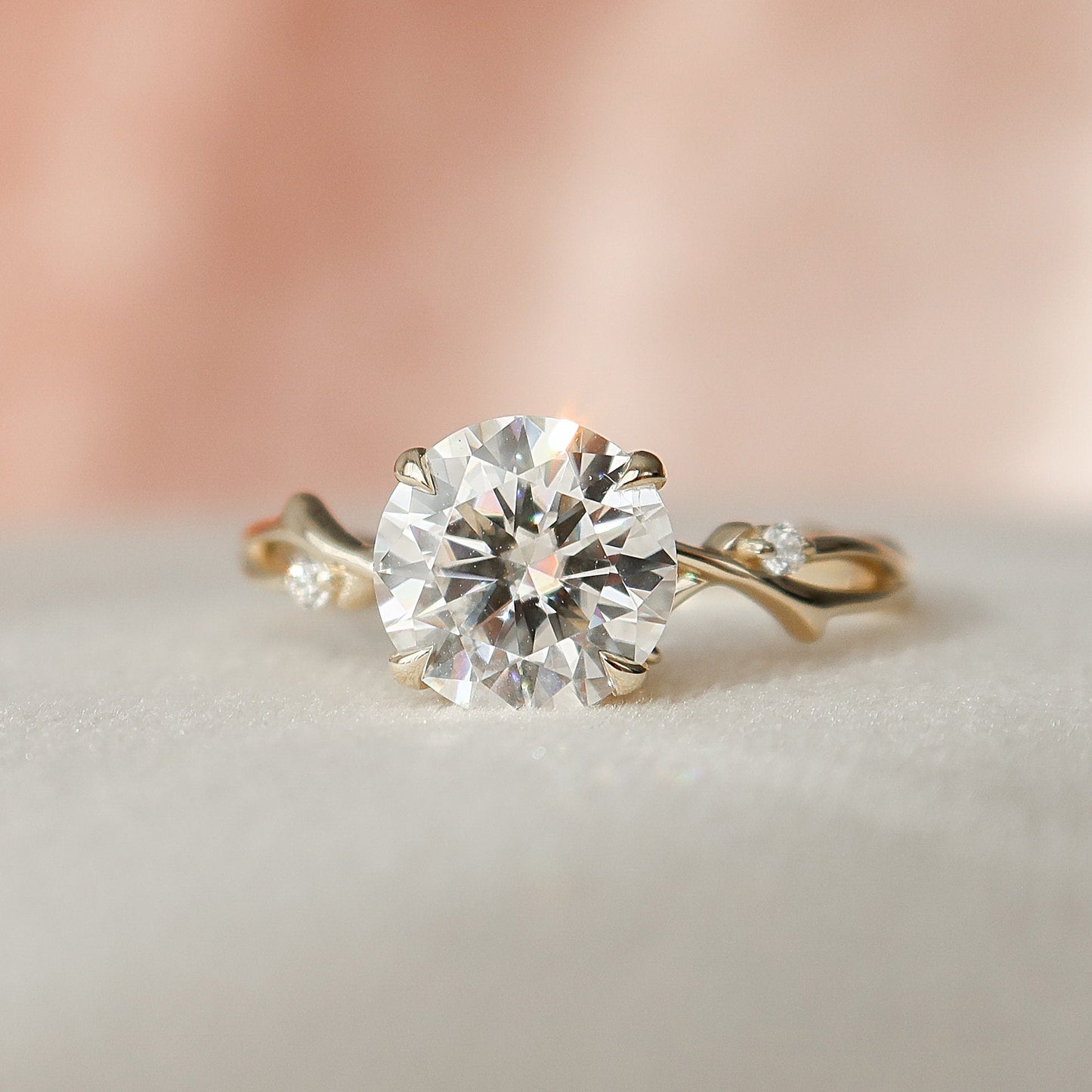 2 CT Round Cut Twig Pave Setting Moissanite Engagement Ring