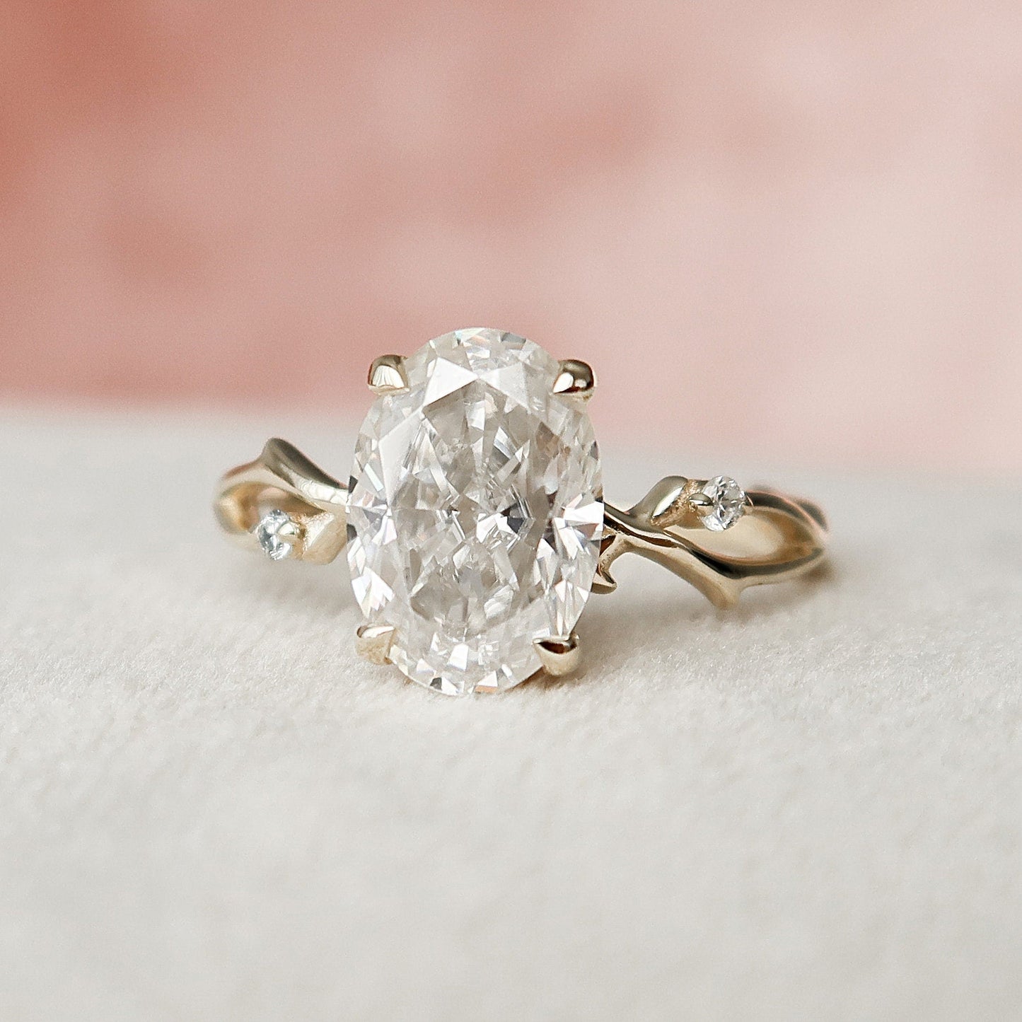 2.0 CT Oval Cut Twig Style Moissanite Engagement Ring