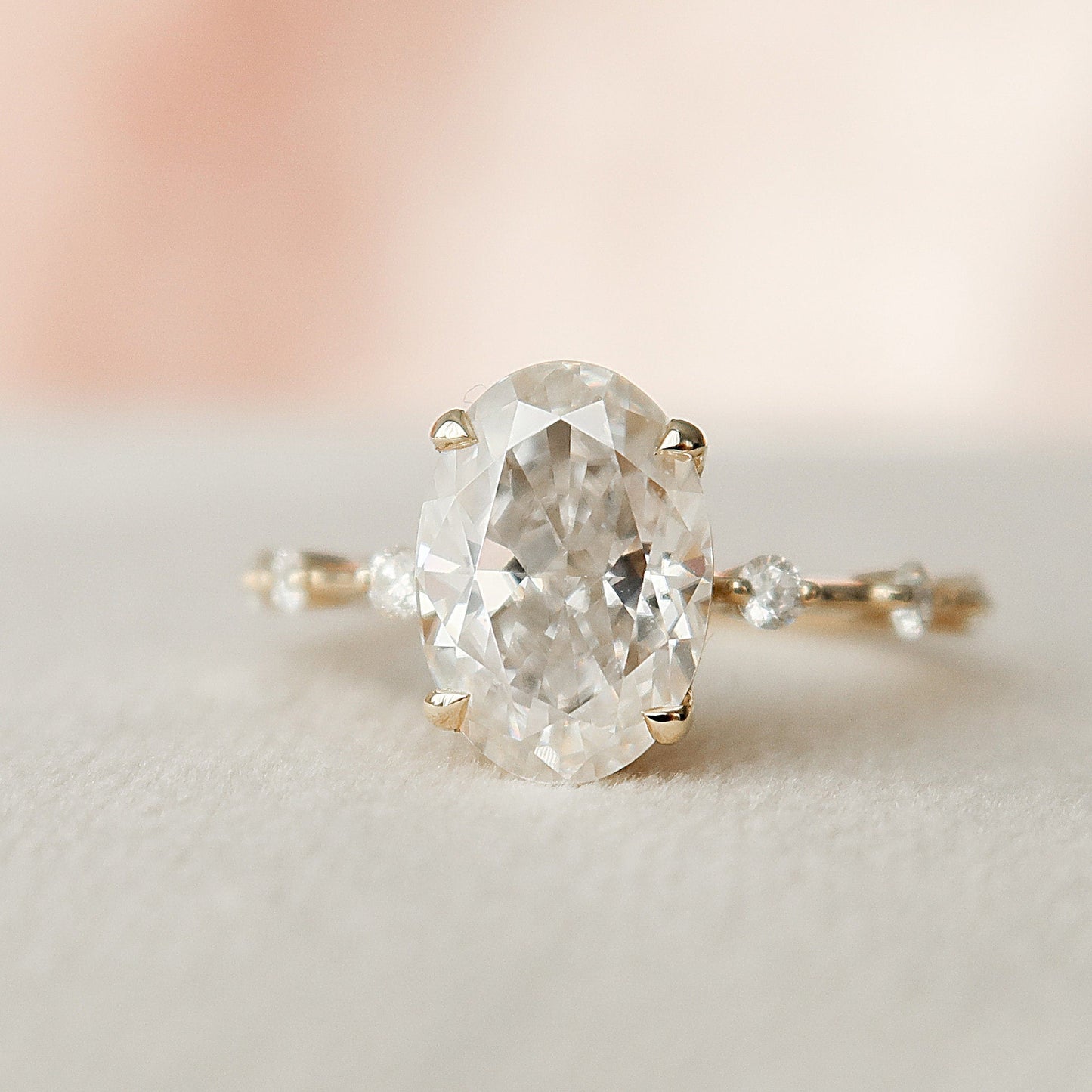2.0 CT Oval Cut Dainty Pave Moissanite Engagement Ring