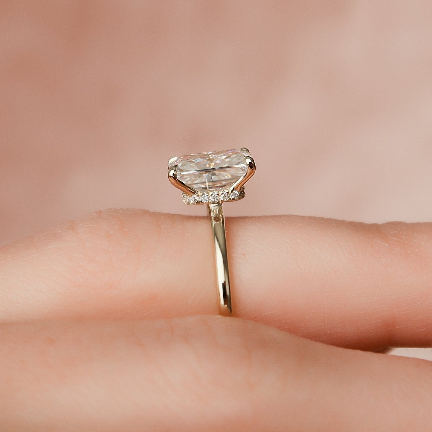 2.0 CT Radiant Hidden Halo & Solitaire Moissanite Engagement Ring