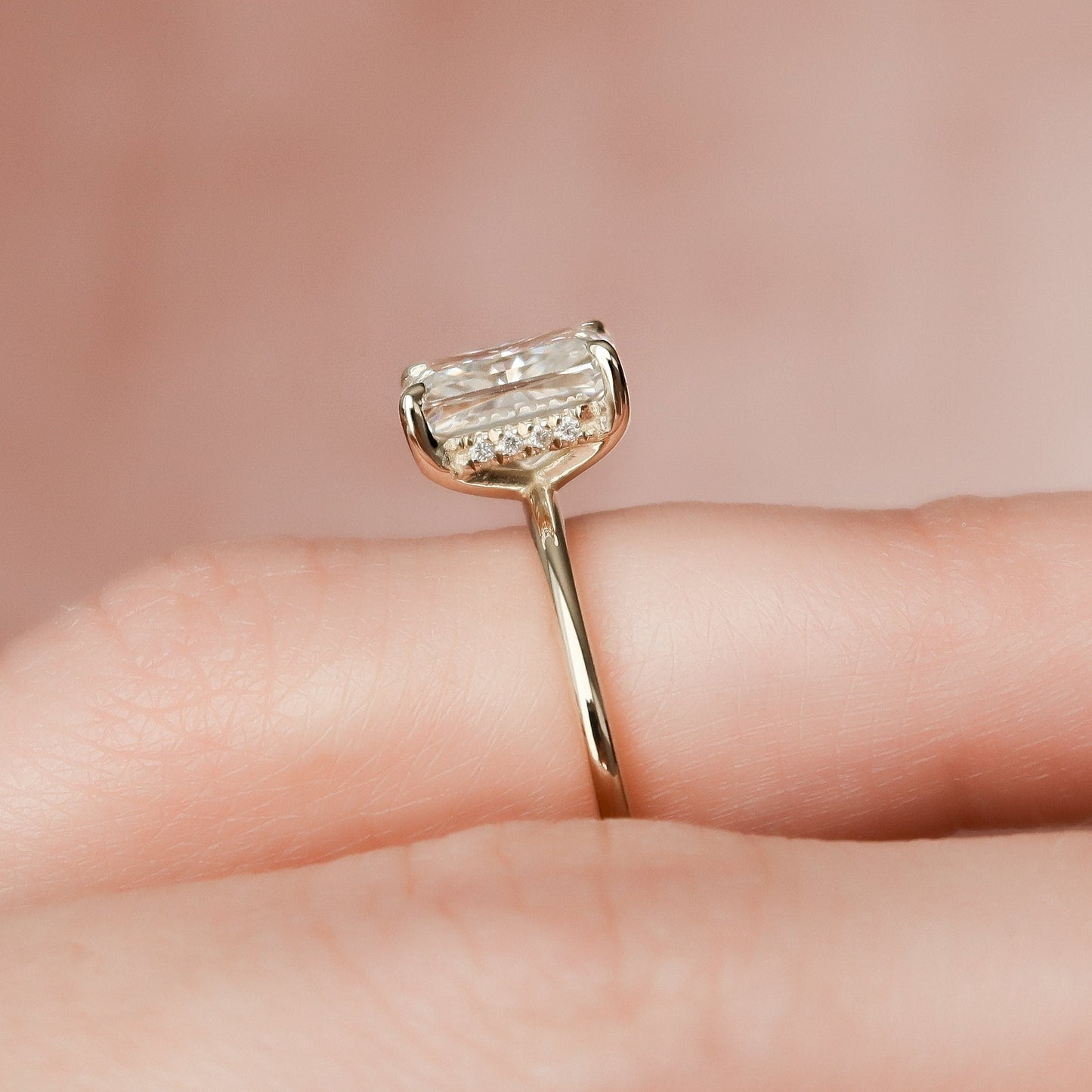 2.0 CT Radiant Solitaire & Hidden Halo Moissanite Engagement Ring
