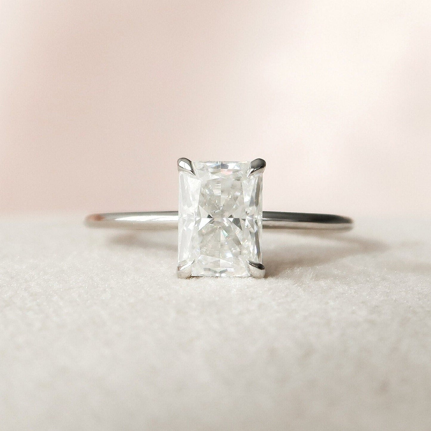 2.0 CT Radiant Solitaire & Hidden Halo Moissanite Engagement Ring