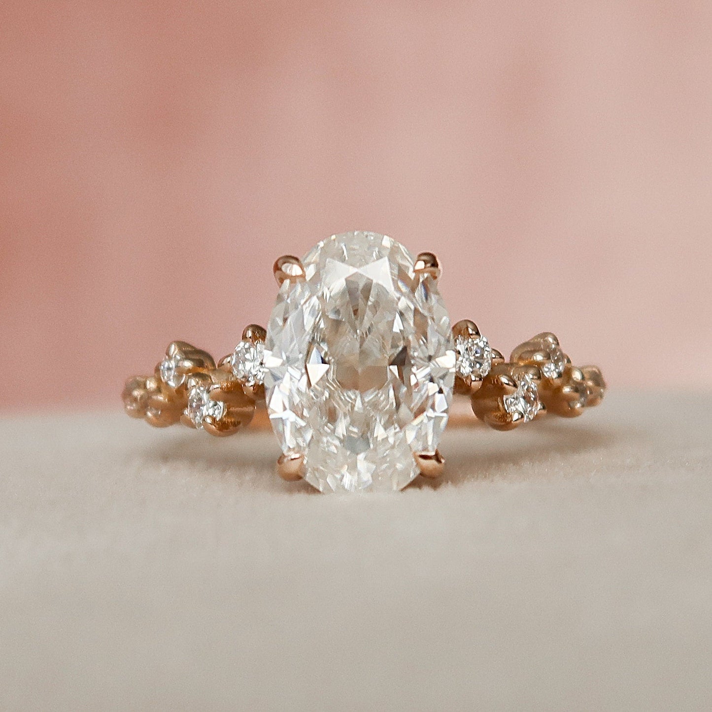 2.0 CT Oval Cut Cluster Style Pave Moissanite Engagement Ring