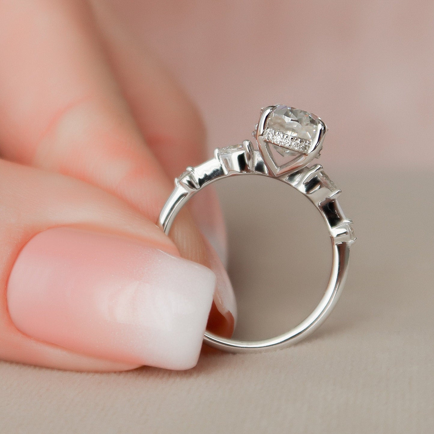 2.0 CT Oval Hidden Halo Moissanite Engagement Ring