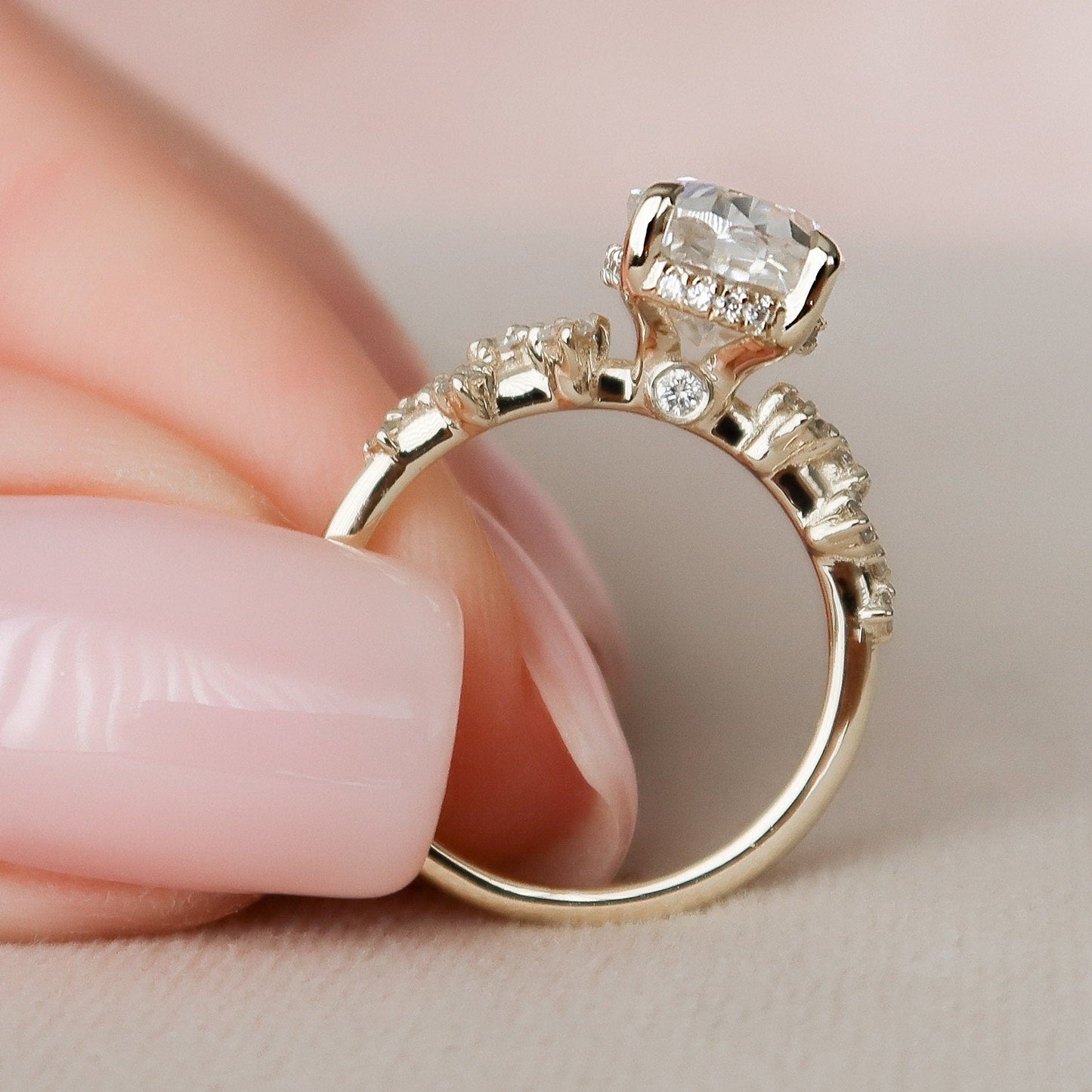 2.0 CT Oval Cut Cluster Style Pave Moissanite Engagement Ring