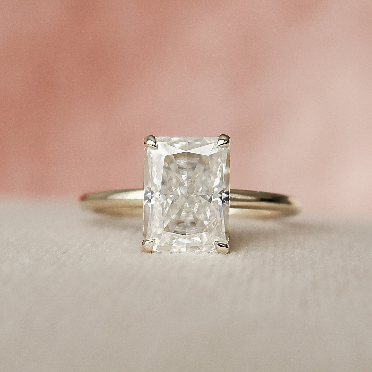 2.0 CT Radiant Hidden Halo & Solitaire Moissanite Engagement Ring