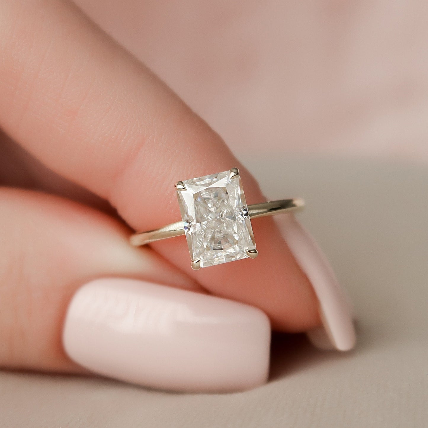 2.0 CT Radiant Hidden Halo & Solitaire Moissanite Engagement Ring