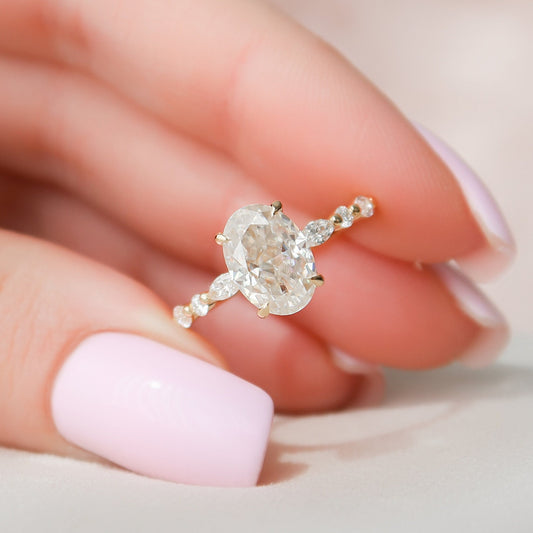 2.0 CT Oval Pave Hidden Halo Moissanite Engagement Ring