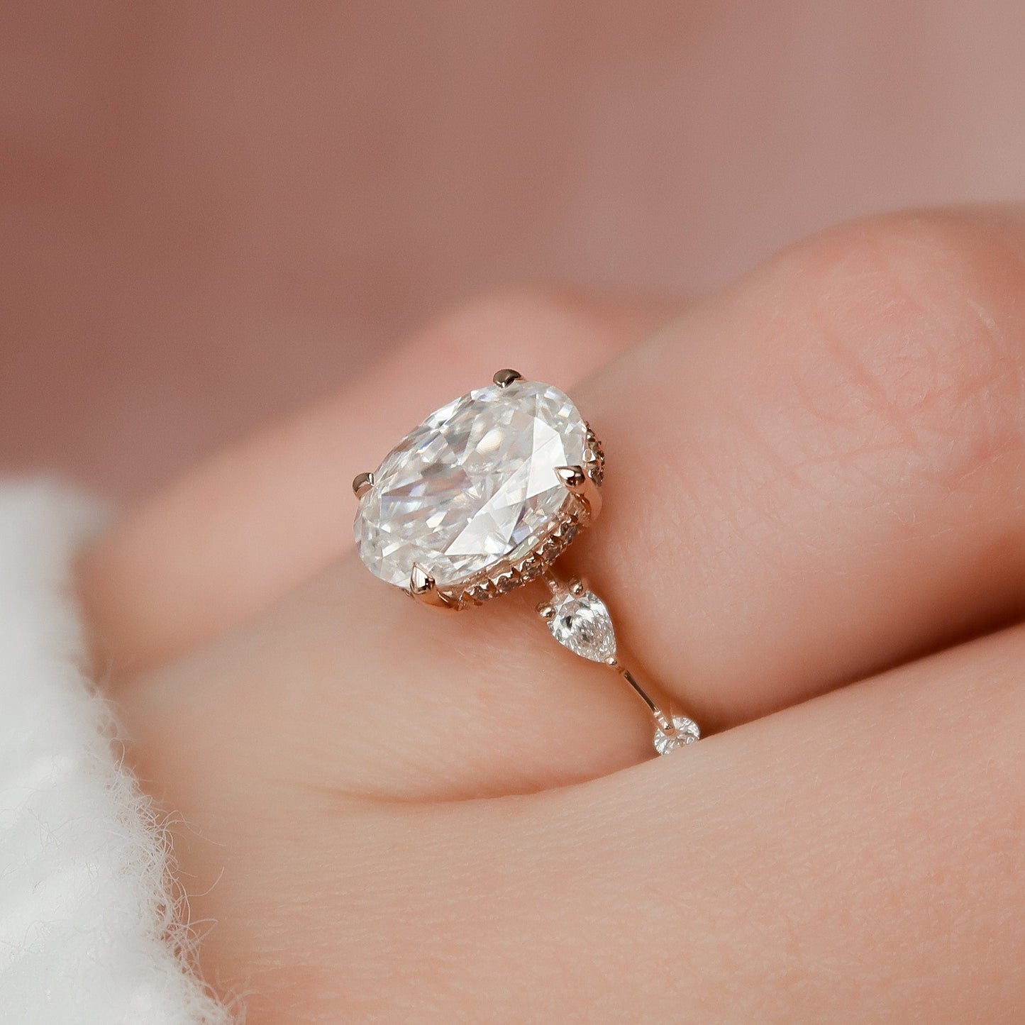2.0 CT Oval Hidden Halo Moissanite Engagement Ring