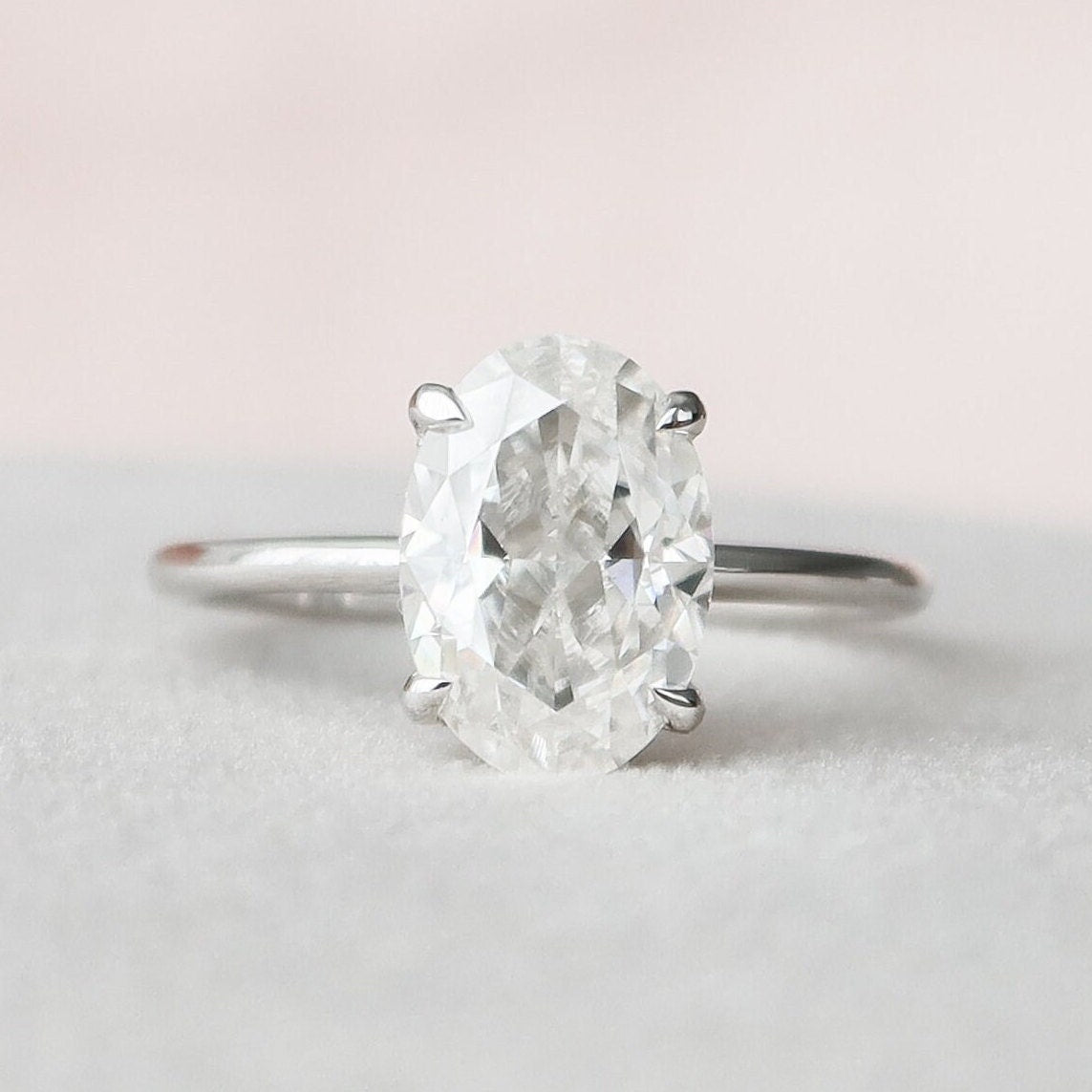 2.0 CT Oval Solitaire & Hidden Halo Moissanite Engagement Ring