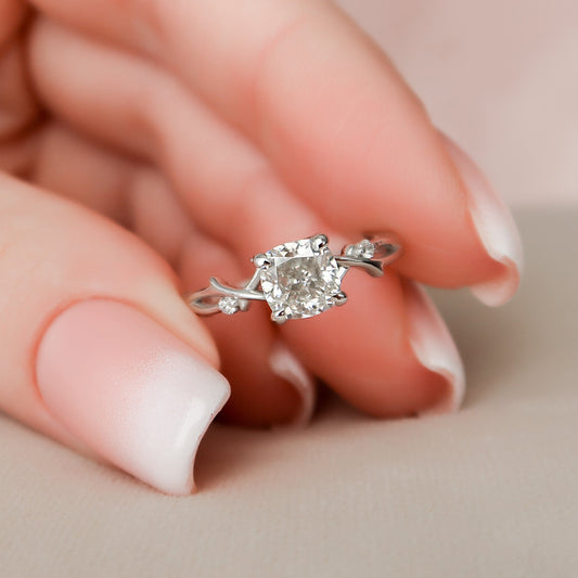 1.0 CT Cushion Solitaire & Twig Setting Moissanite Engagement Ring