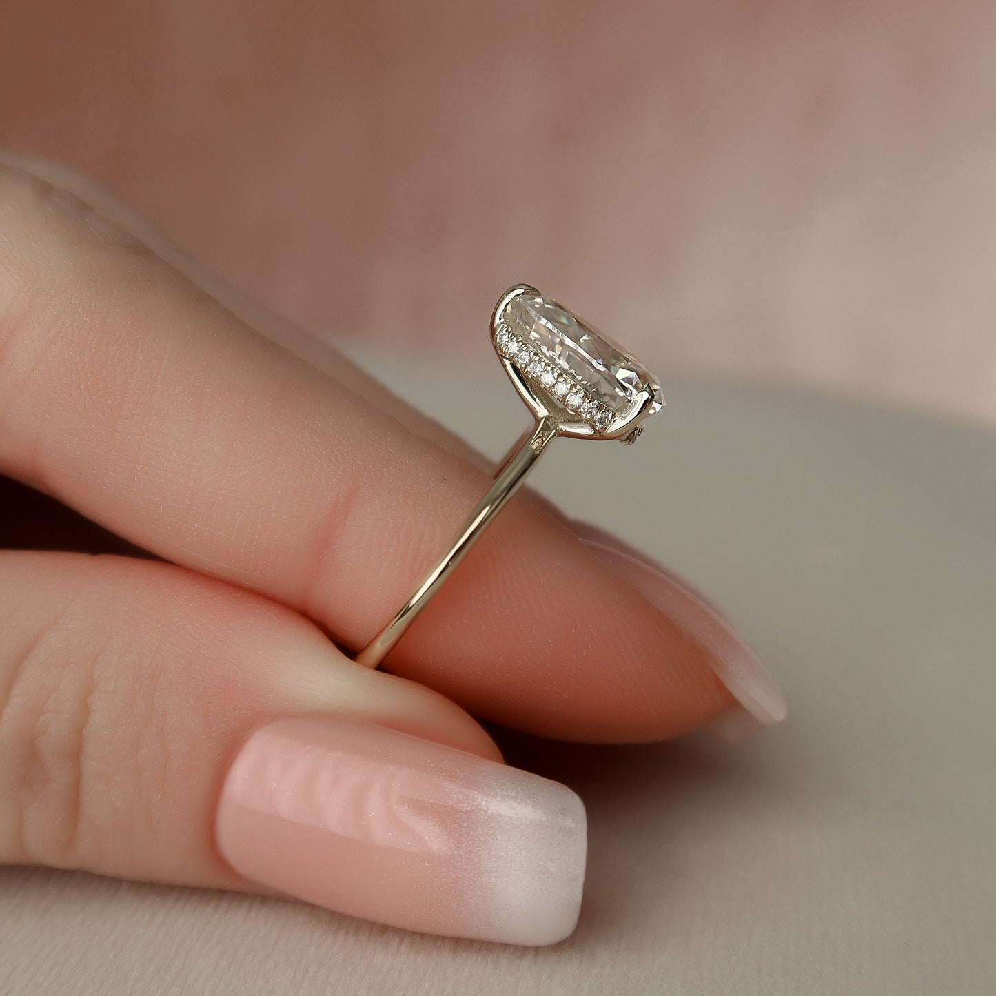 2.0 CT Pear Solitaire & Hidden Halo Style Moissanite Engagement Ring