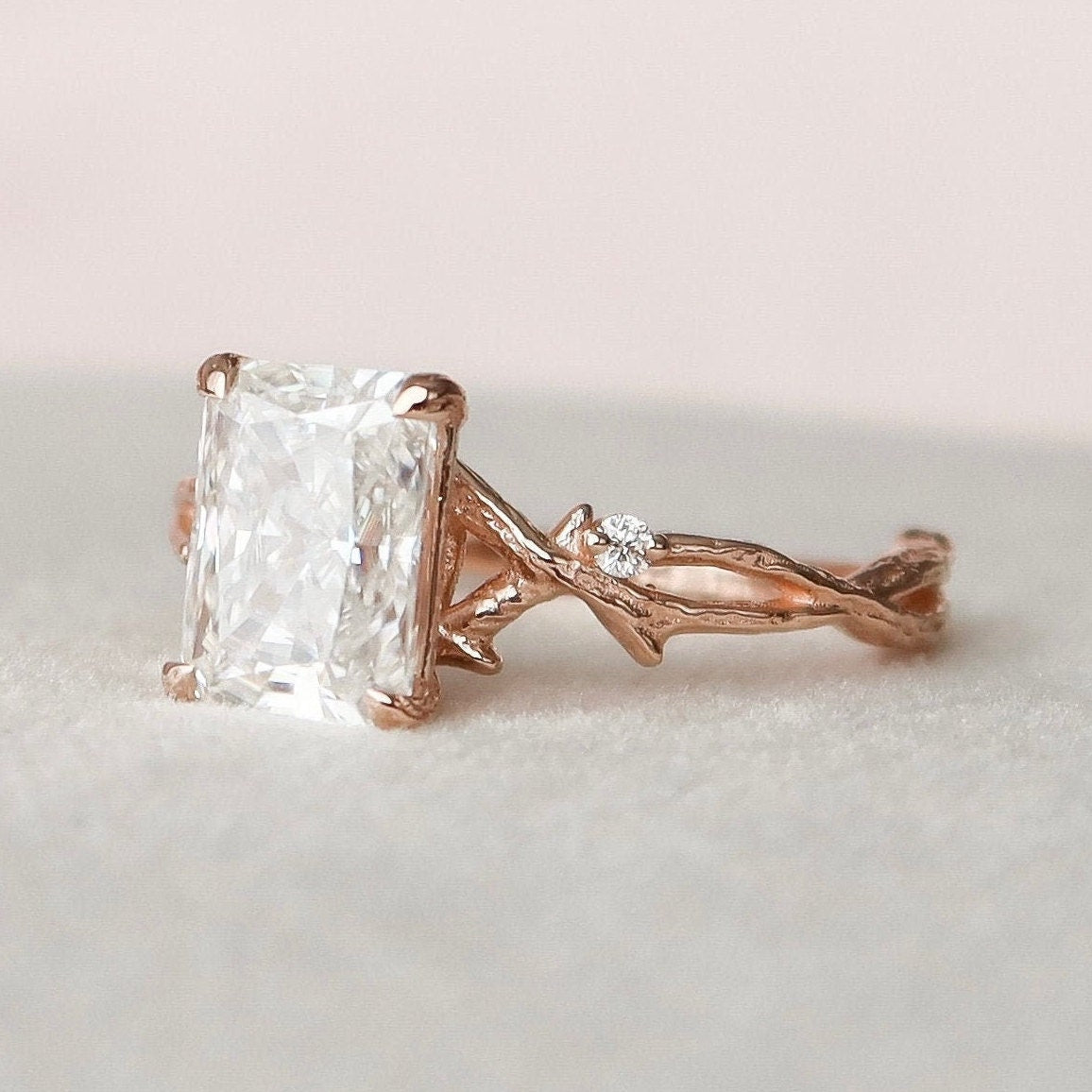 2.0 CT Radiant Solitaire & Twig Pave Moissanite Engagement Ring