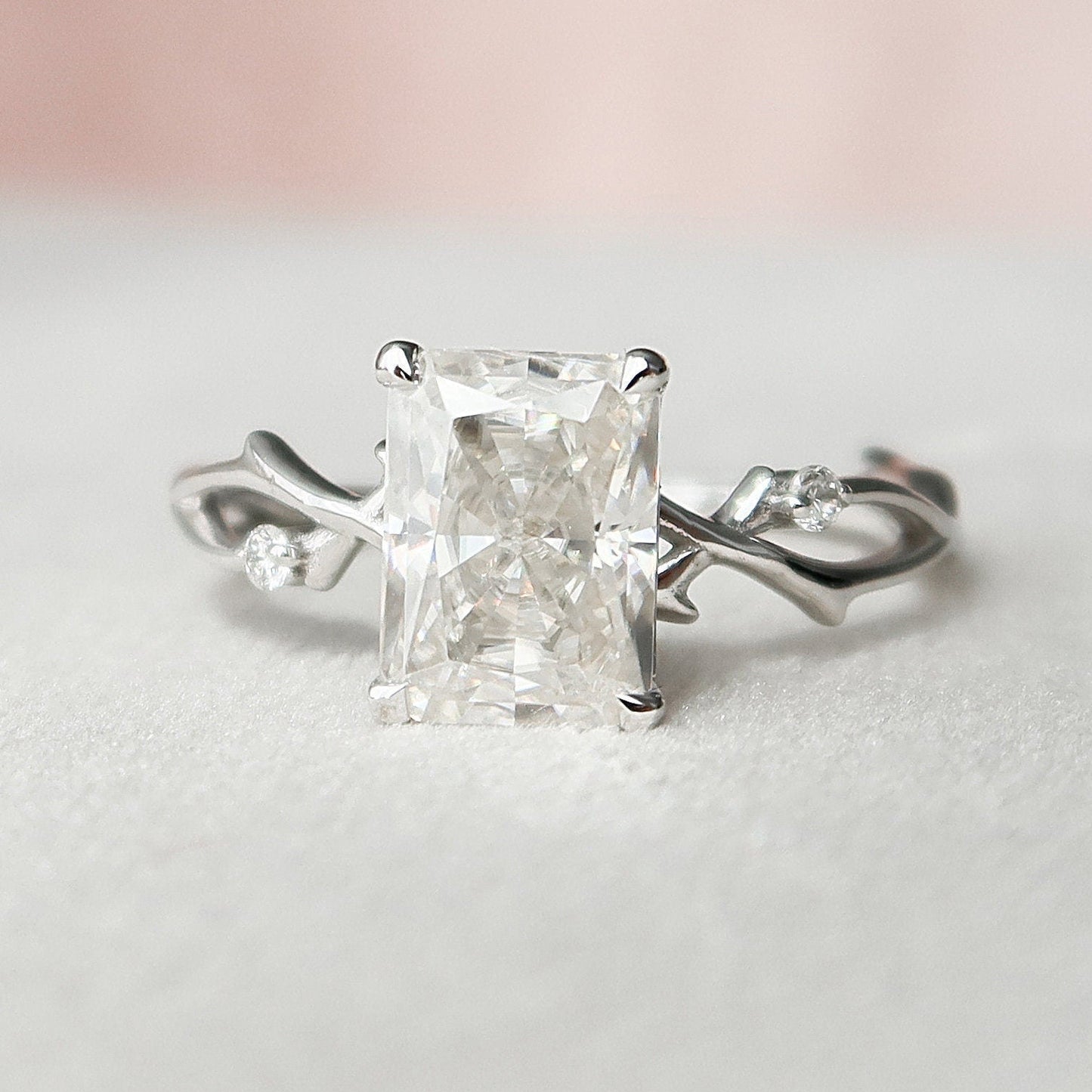 2.0 CT Radiant Solitaire & Twig Pave Moissanite Engagement Ring