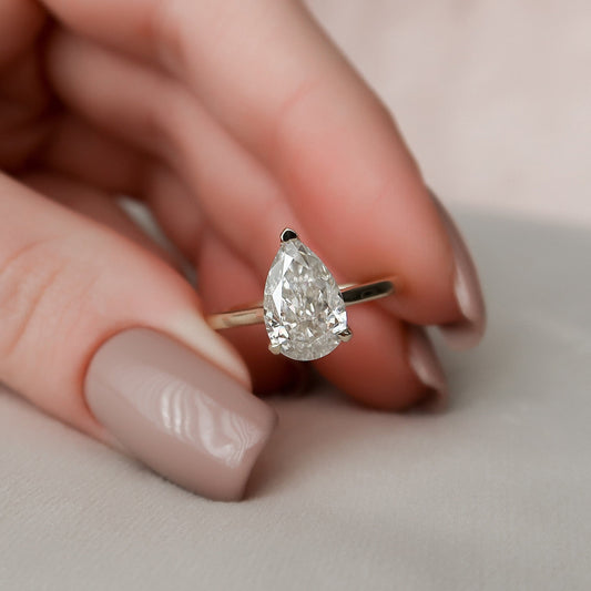 2.0 CT Pear Solitaire & Hidden Halo Style  Moissanite Engagement Ring