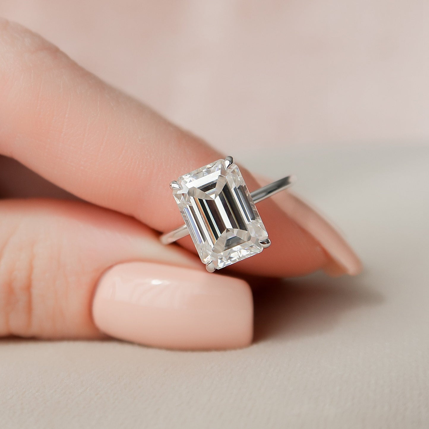 5.0 CT Emerald Cut Solitaire Style Moissanite Engagement Ring