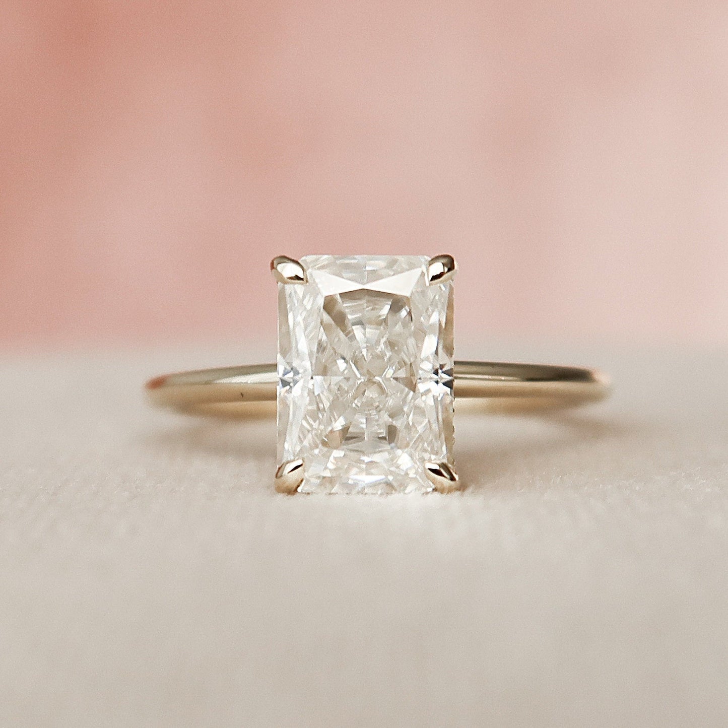 2.0 CT Radiant Solitaire & Hidden Halo Moissanite Engagement Ring