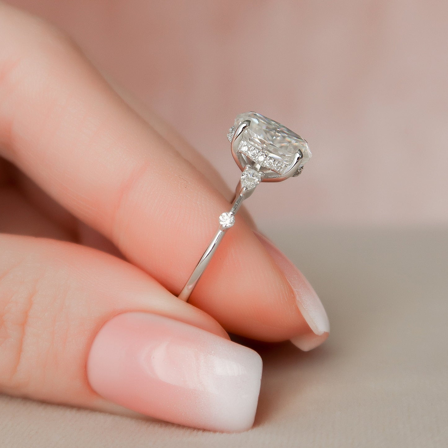 2.0 CT Oval Hidden Halo Moissanite Engagement Ring