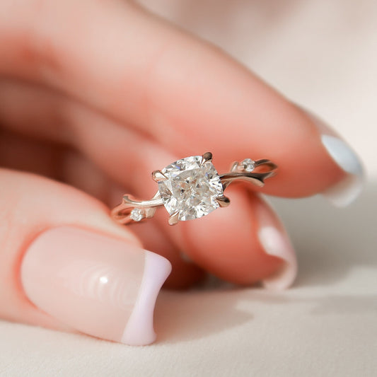 1.50 CT Cushion Twig Style Moissanite Engagement Ring