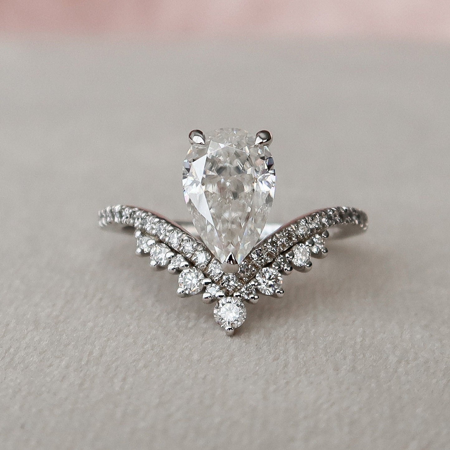 1.5 CT Pear Art Deco Moissanite Engagement Ring