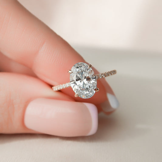 2.0 CT Oval Pave & Hidden Halo Style Moissanite Engagement Ring