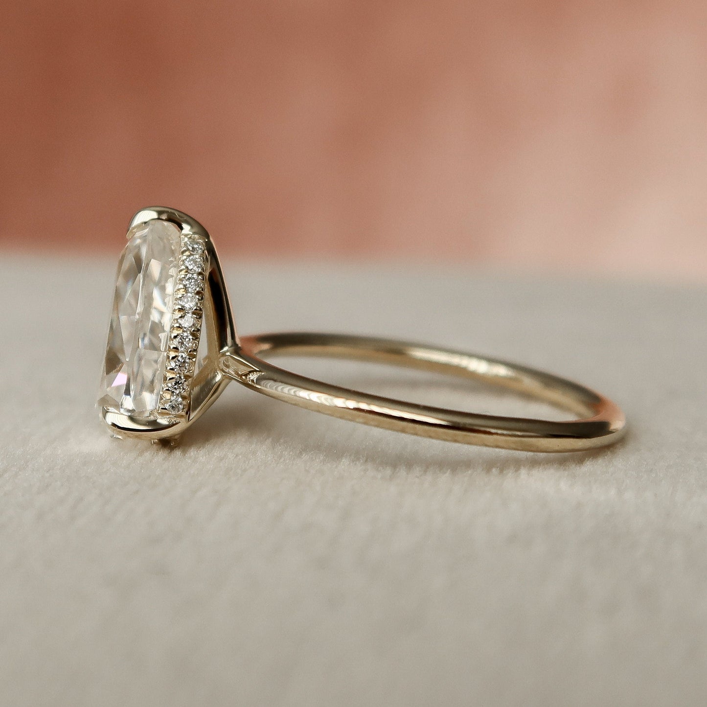 2.0 CT Pear Solitaire & Hidden Halo Style Moissanite Engagement Ring