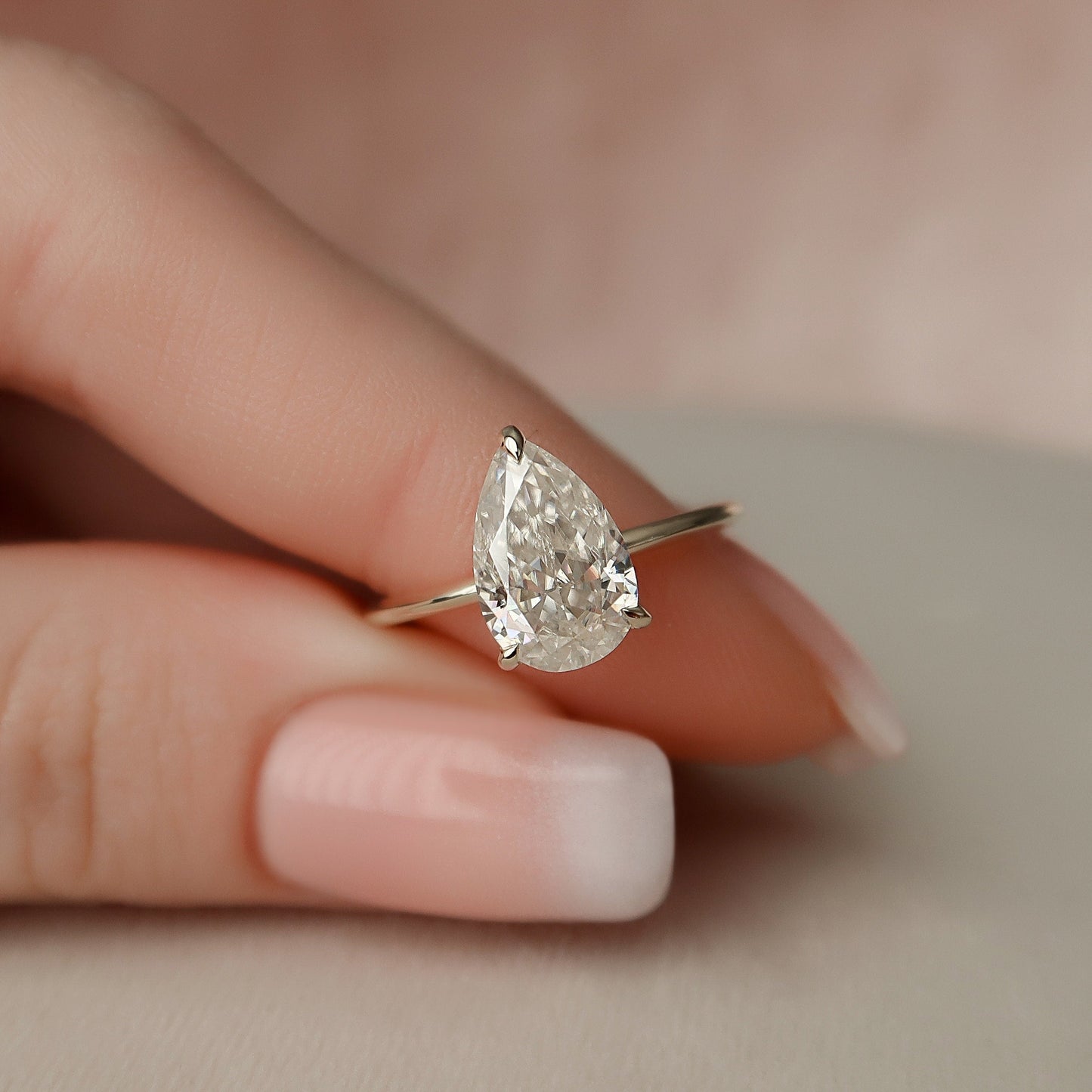 2.0 CT Pear Solitaire & Hidden Halo Style Moissanite Engagement Ring