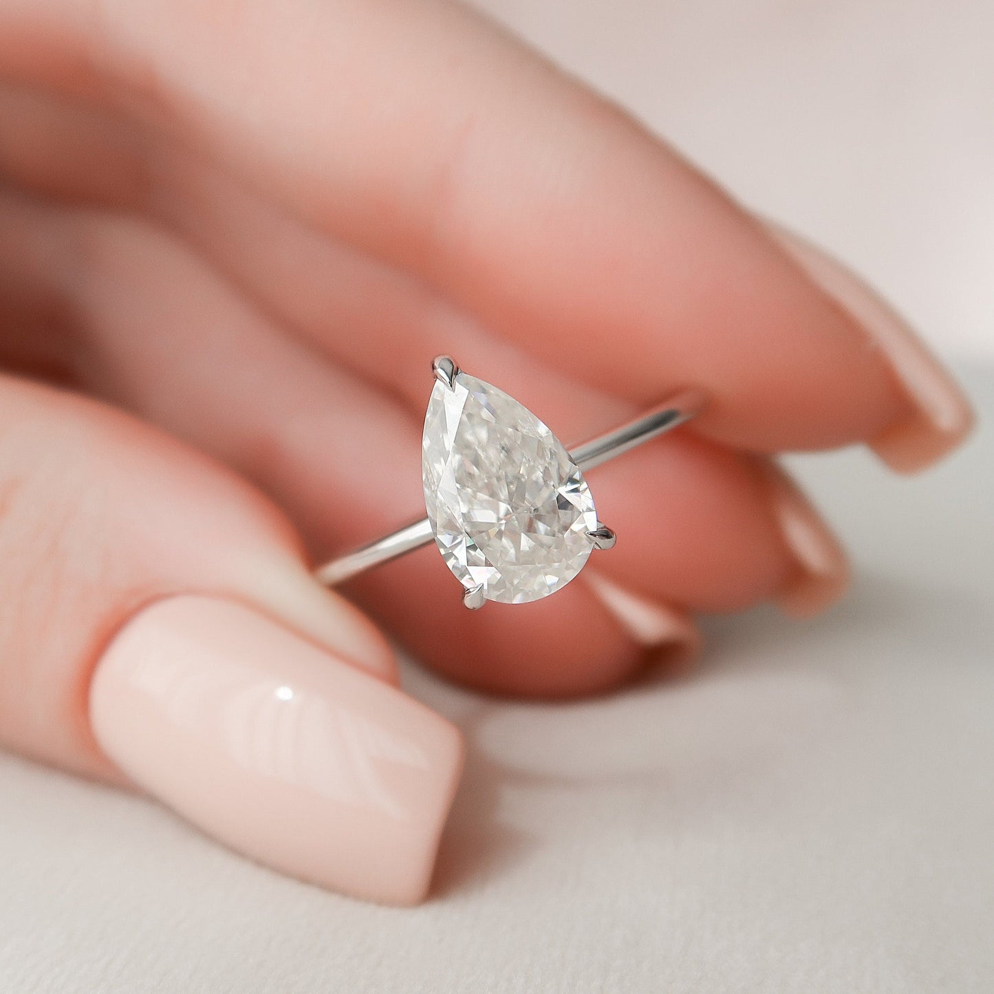 2.0 CT Pear Solitaire & Hidden Halo Style Moissanite Engagement Ring