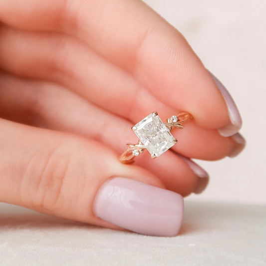 2.0 CT Radiant Solitaire & Twig Pave Moissanite Engagement Ring