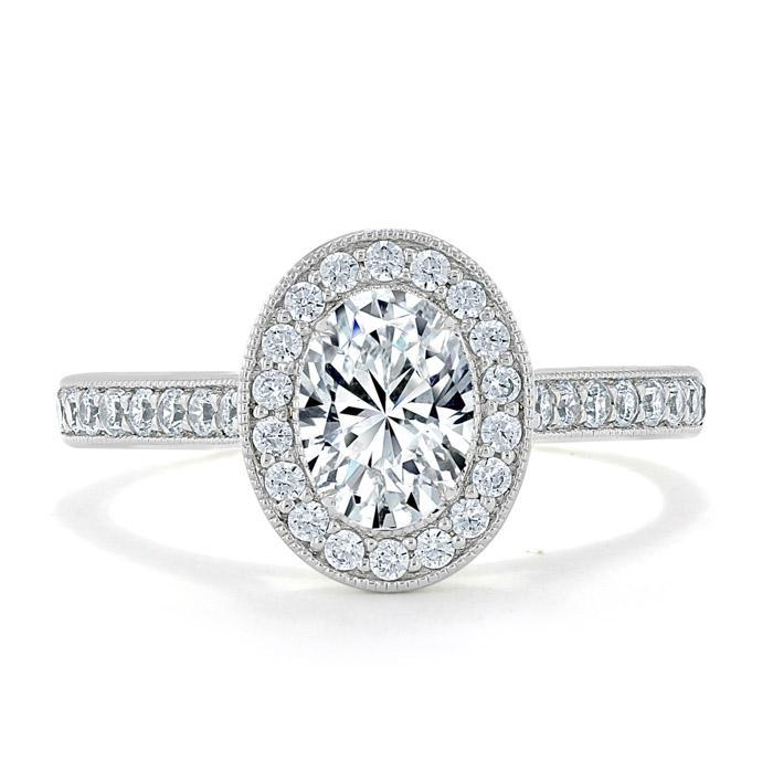 1.0 CT Oval Cut Halo Pave Moissanite Engagement Ring