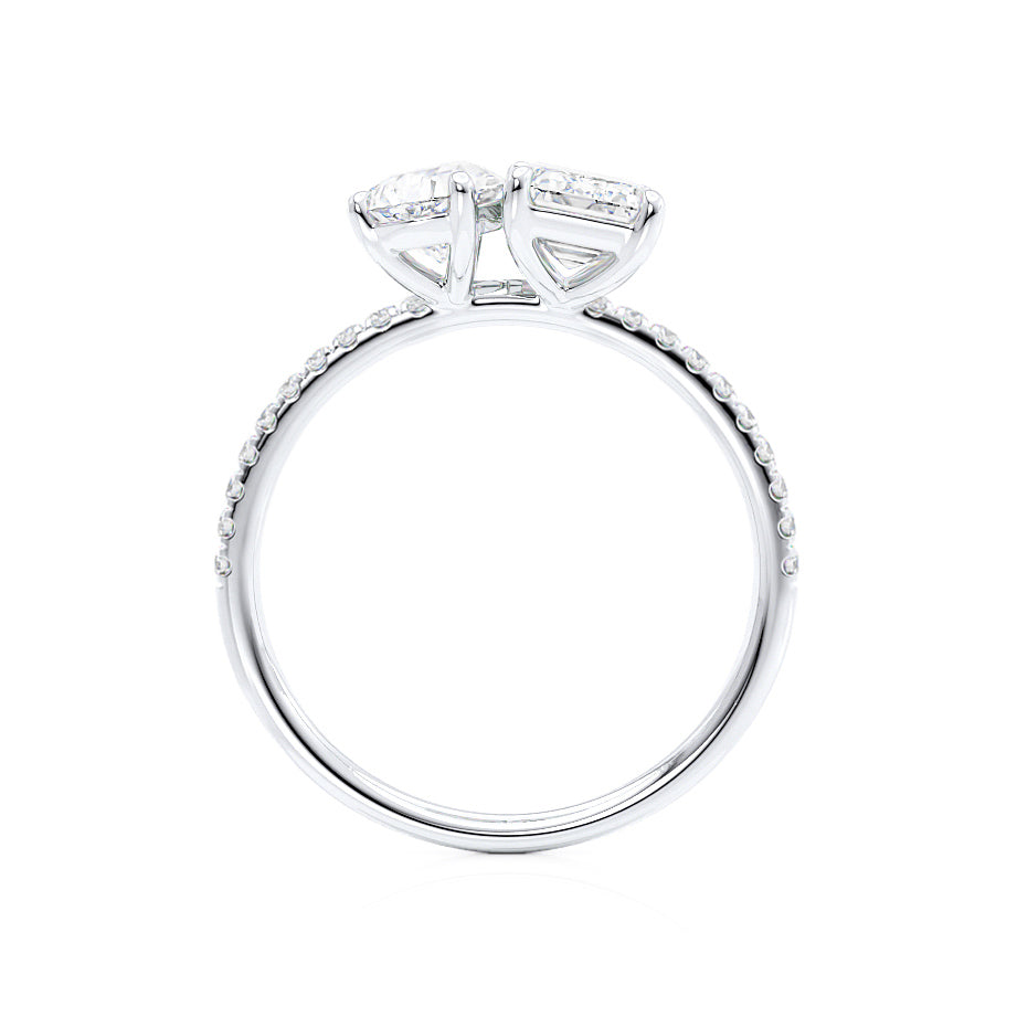 2.52 CT Emerald & 1.50 CT Pear Moissanite Two Stone Engagement Ring