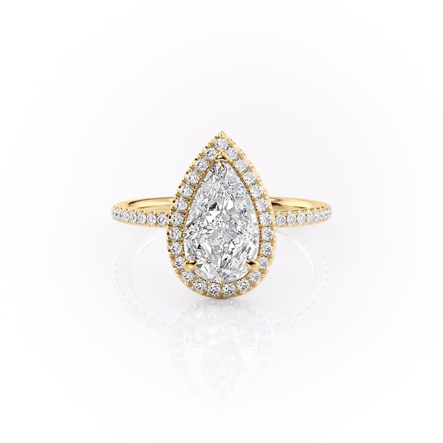 2.0 CT Pear Cut Halo Pave Moissanite Engagement Ring