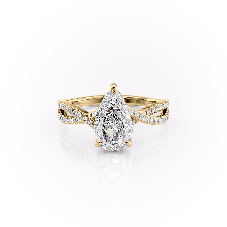 2.0 CT Pear Cut Solitaire Criss Cross Setting Moissanite Engagement Ring