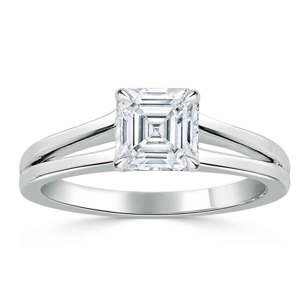 1.0 CT Asscher Cut Solitaire Split Shank Setting Moissanite Engagement Ring