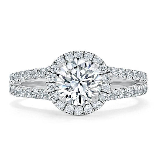 1.35 Round Cut Halo Split Shank Setting Moissanite Engagement Ring