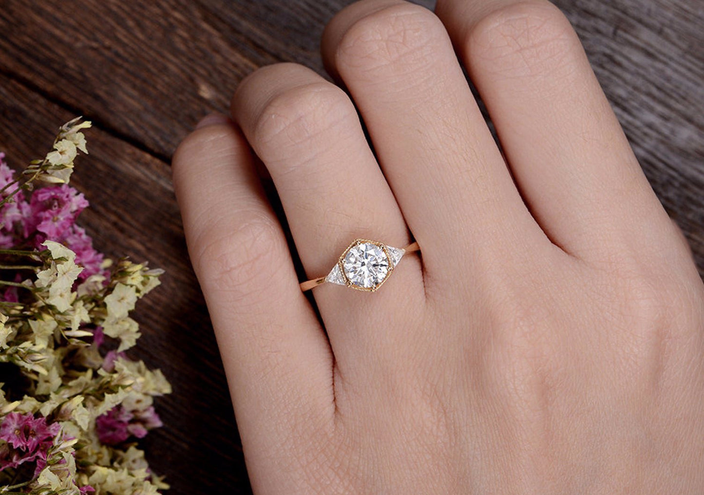 1.60 CT Round Cut Three Stone Moissanite Engagement Ring
