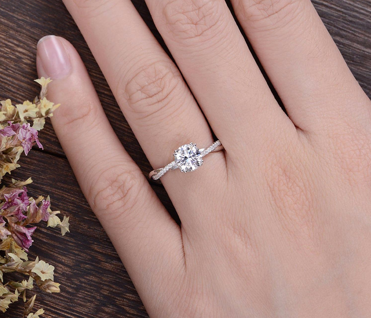 1.60 CT Round Cut Twisted Pave Setting Moissanite Engagement Ring