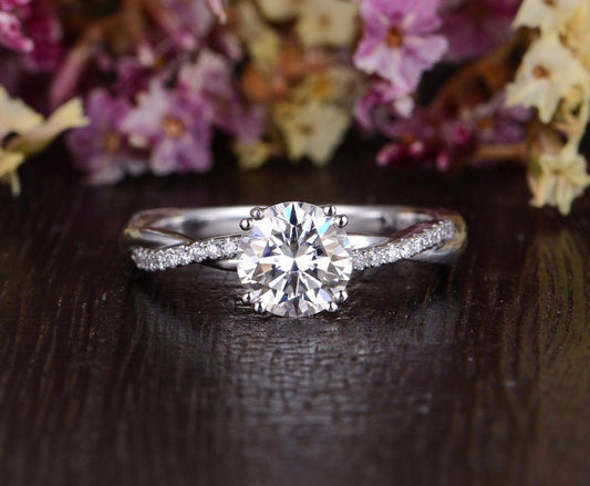 1.60 CT Round Cut Twisted Pave Setting Moissanite Engagement Ring