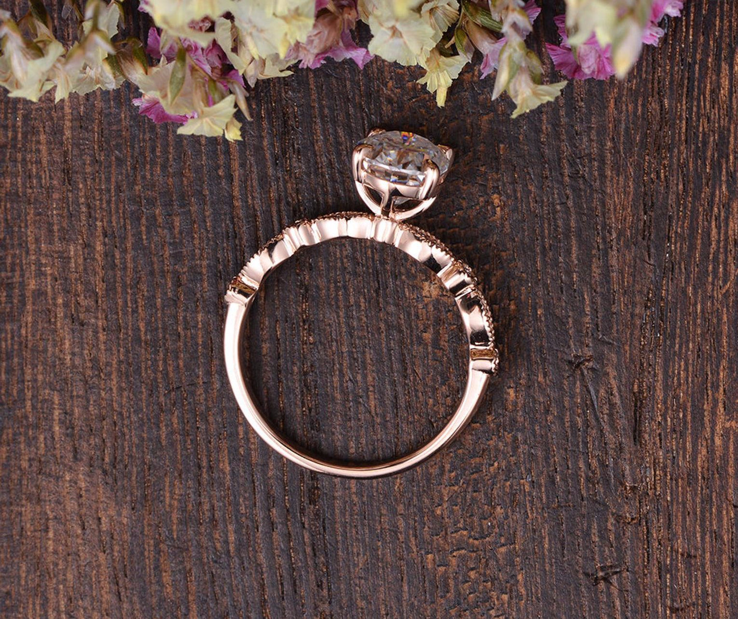 0.75 CT Oval Milgrain Pave Setting Moissanite Engagement Ring