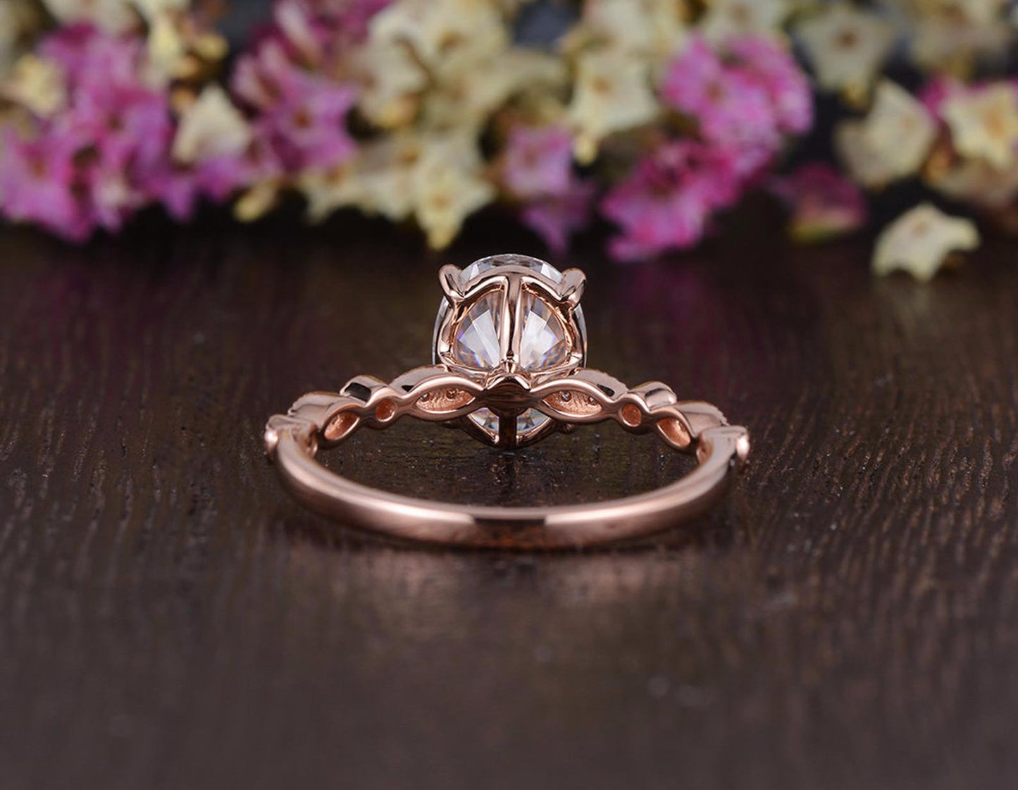 0.75 CT Oval Milgrain Pave Setting Moissanite Engagement Ring