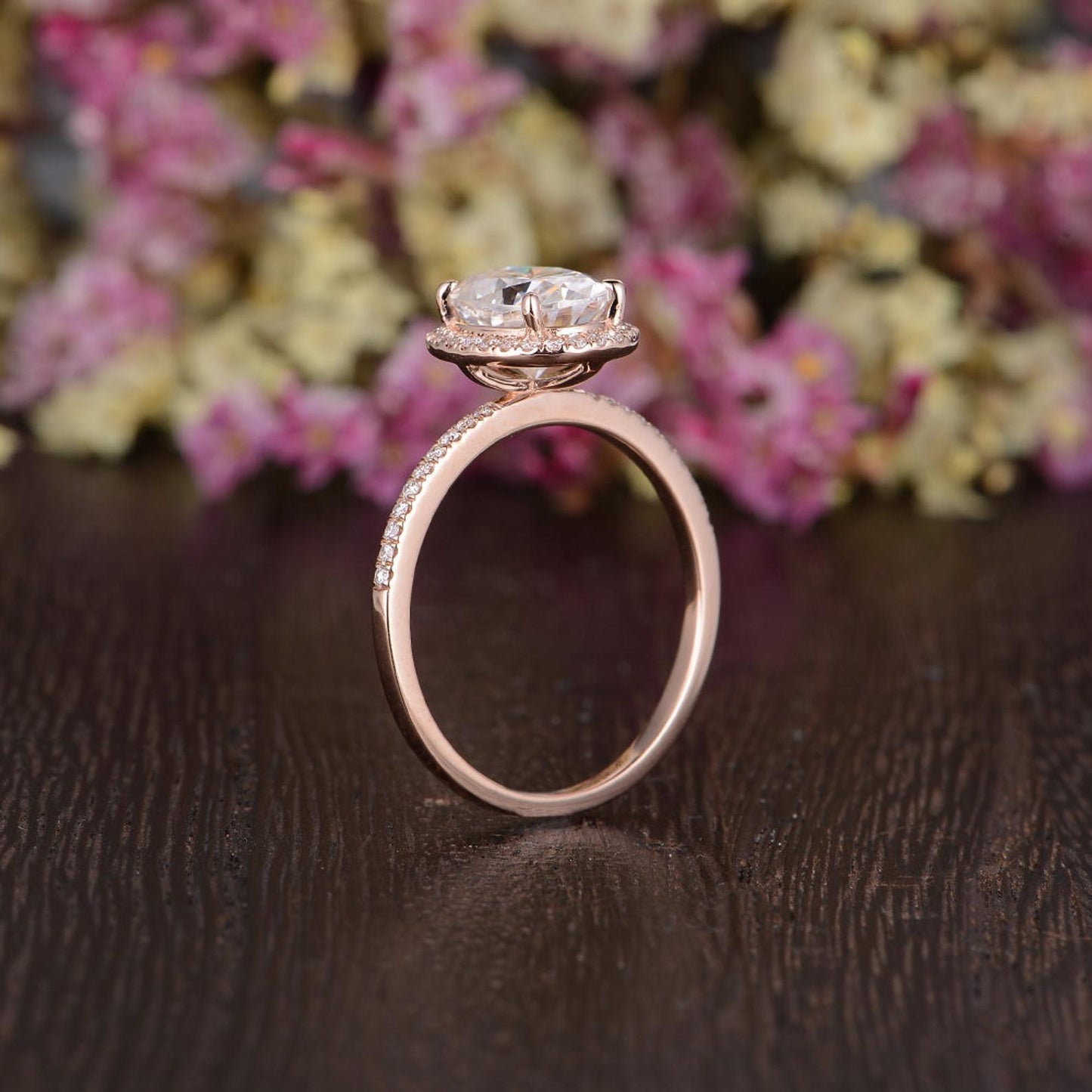 1.32 CT Oval Cut Halo Moissanite Engagement Ring